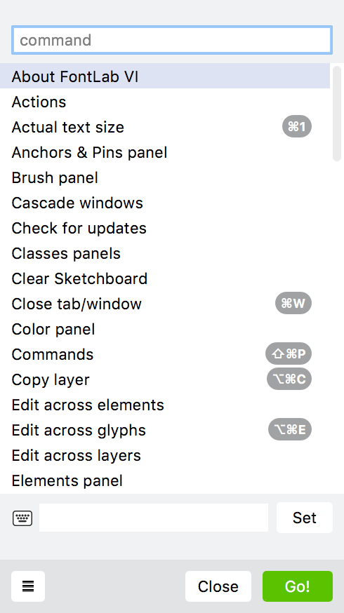 Customizing Keyboard Shortcuts - FontLab VI Help