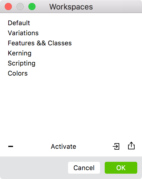 Workspaces - FontLab VI Help