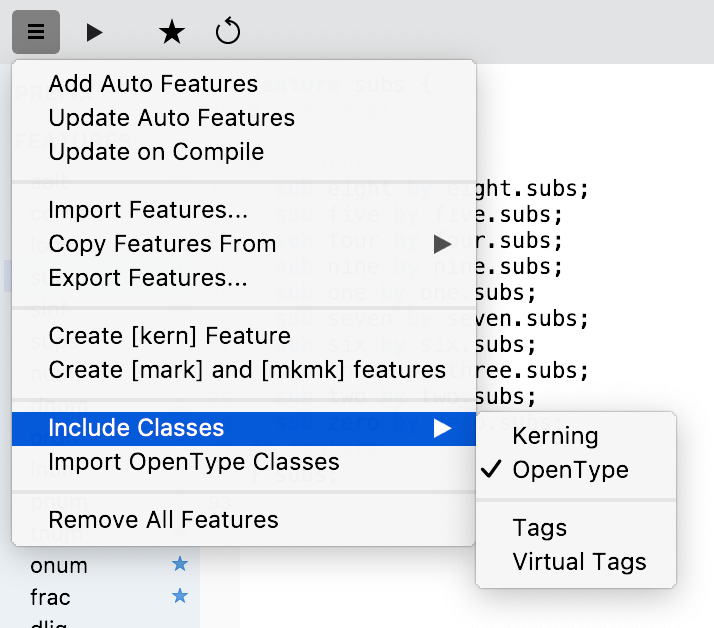 Use Classes panel classes, tags and virtual tags in feature code